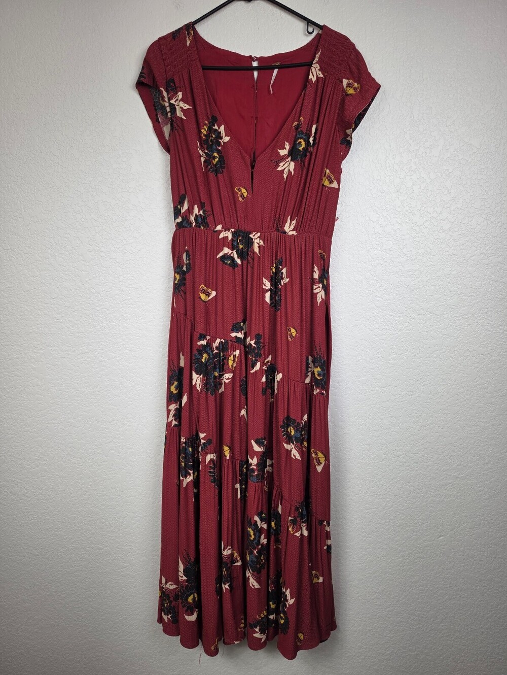 Free People Floral V-Neck Maxi Dress Burgundy